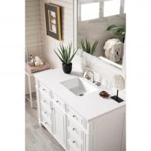 James Martin Furniture 157-V48-CWH-3CLW - Bristol 48'' Single Vanity, Cottage White, with  3 CM Classic White Quartz Top w/ Sink