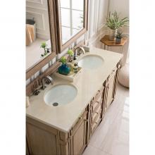 James Martin Furniture 157-V60D-WW-3OGLB - Bristol 60'' Double Vanity, Whitewashed Walnut, with  3 CM Galala Beige Top w/ Oval Sink