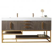 James Martin Furniture 388-V72D-AGR-RG-GW - Columbia 72'' Double Vanity, Ash Gray, Radiant Gold w/ Glossy White Composite Top