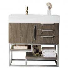 James Martin Furniture 388-V48-AGR-BN-GW - Columbia 48'' Single Vanity, Ash Gray w/ Glossy White Composite Top