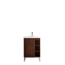 James Martin Furniture E110-V24-MCA-BNK-WG - Alicante'' 24'' Single Vanity Cabinet, Mid Century Acacia, Brushed Nickel w/Wh