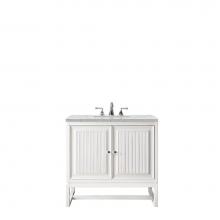 James Martin Furniture E645-V30-GW-3EJP - Athens 30'' Single Vanity Cabinet, Glossy White, w/ 3 CM Eternal Jasmine Pearl Quartz To