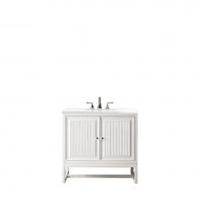 James Martin Furniture E645-V36-GW-3CLW - Athens 36'' Single Vanity Cabinet, Glossy White, w/ 3 CM Classic White Quartz Top