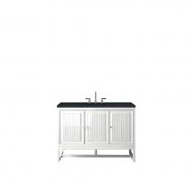 James Martin Furniture E645-V48-GW-3CSP - Athens 48'' Single Vanity Cabinet, Glossy White, w/ 3 CM Charcoal Soapstone Quartz Top