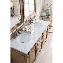 James Martin Furniture 157-V60D-WW-3OCAR - Bristol 60'' Double Vanity Whitewashed Walnut, w/ 3 CM Carrara White Top