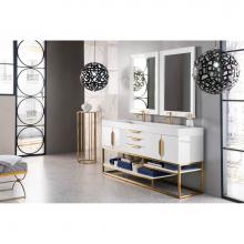 James Martin Furniture 388-V72D-GW-RG-GW - Columbia 72'' Double Vanity, Glossy White, Radiant Gold w/ Glossy White Composite Top