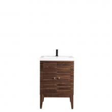 James Martin Furniture E213-V24-WLT-WG - Linden 24'' Single Vanity Cabinet, Mid Century Walnut w/ White Glossy Resin Countertop