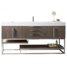 James Martin Furniture 388-V72S-AGR-BN-GW - Columbia 72'' Single Vanity, Ash Gray w/ Glossy White Composite Top