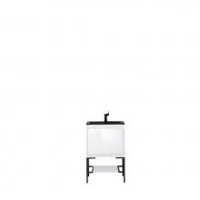 James Martin Furniture 801V23.6GWMBKCHB - Milan 23.6'' Single Vanity Cabinet, Glossy White, Matte Black w/Charcoal Black Composite