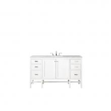 James Martin Furniture E444-V60S-GW-3AF - Addison 60'' Single Vanity Cabinet , Glossy White, w/ 3 CM Arctic Fall Solid Surface Cou