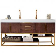 James Martin Furniture 388-V72D-CFO-RG-GW - Columbia 72'' Double Vanity, Coffee Oak, Radiant Gold w/ Glossy White Composite Top