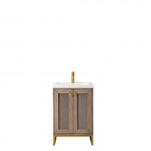 James Martin Furniture E303-V24-WW-RGD-WG - Chianti 24'' Single Vanity Cabinet, Whitewashed Walnut, Radiant Gold, w/ White Glossy Re