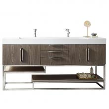 James Martin Furniture 388-V72D-AGR-BN-GW - Columbia 72'' Double Vanity, Ash Gray w/ Glossy White Composite Top