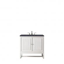 James Martin Furniture E645-V36-GW-3CSP - Athens 36'' Single Vanity Cabinet, Glossy White, w/ 3 CM Charcoal Soapstone Quartz Top