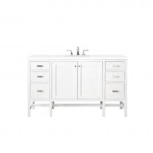 James Martin Furniture E444-V60S-GW-3CLW - Addison 60'' Single Vanity Cabinet , Glossy White, w/ 3 CM Classic White Quartz Top