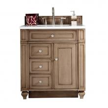 James Martin Furniture 157-V30-WW-3CLW - Bristol 30'' Single Vanity Whitewashed Walnut, w/ 3 CM Classic White Quartz Top