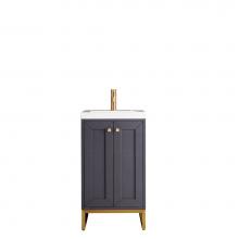 James Martin Furniture E303-V20-MG-RGD-WG - Chianti 20'' Single Vanity Cabinet, Mineral Grey, Radiant Gold, w/ White Glossy Resin Co