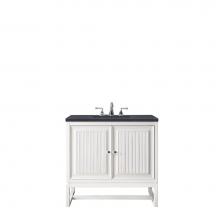 James Martin Furniture E645-V30-GW-3CSP - Athens 30'' Single Vanity Cabinet, Glossy White, w/ 3 CM Charcoal Soapstone Quartz Top