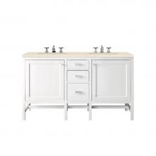 James Martin Furniture E444-V60D-GW-3EMR - Addison 60'' Double Vanity Cabinet, Glossy White, w/ 3 CM Eternal Marfil Top