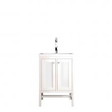 James Martin Furniture E445-V24-GW-WG - Addison 24'' Single Vanity Cabinet (w/Doors), Glossy White, w/ White Glossy Resin Counte