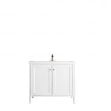 James Martin Furniture E652-V39.5-GW-WG - Britannia 39.5'' Single Vanity Cabinet, Glossy White w/ White Glossy Resin Countertop