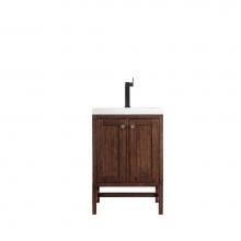 James Martin Furniture E445-V24-MCA-WG - Addison 24'' Single Vanity Cabinet (w/Doors), Mid Century Acacia, w/ White Glossy Resin