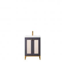 James Martin Furniture E303-V24-MG-RGD-WG - Chianti 24'' Single Vanity Cabinet, Mineral Grey, Radiant Gold, w/ White Glossy Resin Co