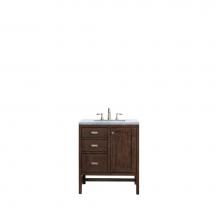 James Martin Furniture E444-V30-MCA-3CAR - Addison 30'' Single Vanity Cabinet, Mid Century Acacia, w/ 3 CM Carrara White Top