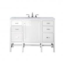 James Martin Furniture E444-V48-GW-3CAR - Addison 48'' Single Vanity Cabinet, Glossy White, w/ 3 CM Carrara White Top