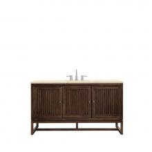 James Martin Furniture E645-V60S-MCA-3EMR - Athens 60'' Single Vanity Cabinet , Mid Century Acacia, w/ 3 CM Eternal Marfil Top