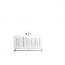 James Martin Furniture E645-V60S-GW-3CLW - Athens 60'' Single Vanity Cabinet , Glossy White, w/ 3 CM Classic White Quartz Top