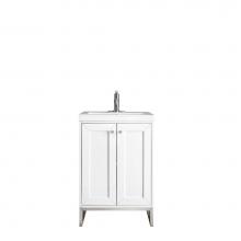 James Martin Furniture E303-V24-GW-BNK-WG - Chianti 24'' Single Vanity Cabinet, Glossy White, Brushed Nickel, w/ White Glossy Resin