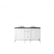 James Martin Furniture E444-V60D-GW-3CSP - Addison 60'' Double Vanity Cabinet, Glossy White, w/ 3 CM Charcoal Soapstone Quartz Top