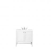 James Martin Furniture E445-V36-GW-3CAR - Addison 36'' Single Vanity Cabinet (w/Doors), Glossy White, w/ 3 CM Carrara White Top