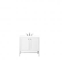 James Martin Furniture E445-V36-GW-3CLW - Addison 36'' Single Vanity Cabinet (w/Doors), Glossy White, w/ 3 CM Classic White Quartz