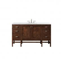 James Martin Furniture E444-V60S-MCA-3AF - Addison 60'' Single Vanity Cabinet , Mid Century Acacia, w/ 3 CM Arctic Fall Solid Surfa