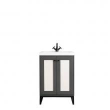 James Martin Furniture E303-V24-MG-MBK-WG - Chianti 24'' Single Vanity Cabinet, Mineral Grey, Matte Black, w/ White Glossy Resin Cou