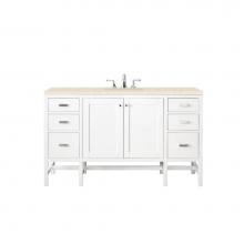 James Martin Furniture E444-V60S-GW-3EMR - Addison 60'' Single Vanity Cabinet , Glossy White, w/ 3 CM Eternal Marfil Top