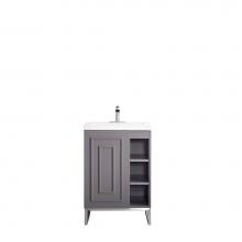 James Martin Furniture E110-V24-GSM-BNK-WG - Alicante'' 24'' Single Vanity Cabinet, Grey Smoke, Brushed Nickel w/White Glos