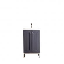 James Martin Furniture E303-V20-MG-BNK-WG - Chianti 20'' Single Vanity Cabinet, Mineral Grey, Brushed Nickel, w/ White Glossy Resin