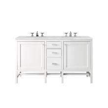 James Martin Furniture E444-V60D-GW-3AF - Addison 60'' Double Vanity Cabinet, Glossy White, w/ 3 CM Arctic Fall Solid Surface Coun