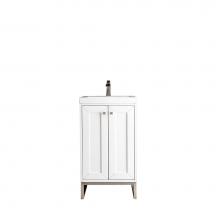 James Martin Furniture E303-V20-GW-BNK-WG - Chianti 20'' Single Vanity Cabinet, Glossy White, Brushed Nickel, w/ White Glossy Resin