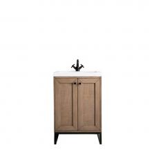 James Martin Furniture E303-V24-WW-MBK-WG - Chianti 24'' Single Vanity Cabinet, Whitewashed Walnut, Matte Black, w/ White Glossy Res