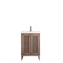 James Martin Furniture E303-V24-WW-BNK-WG - Chianti 24'' Single Vanity Cabinet, Whitewashed Walnut, Brushed Nickel, w/ White Glossy