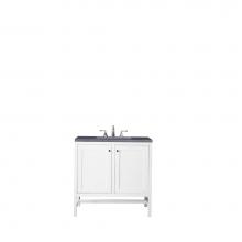 James Martin Furniture E445-V36-GW-3CSP - Addison 36'' Single Vanity Cabinet (w/Doors), Glossy White, w/ 3 CM Charcoal Soapstone Q