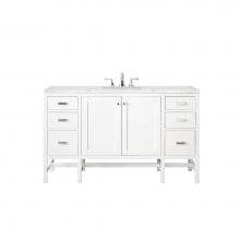 James Martin Furniture E444-V60S-GW-3EJP - Addison 60'' Single Vanity Cabinet , Glossy White, w/ 3 CM Eternal Jasmine Pearl Quartz