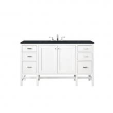 James Martin Furniture E444-V60S-GW-3CSP - Addison 60'' Single Vanity Cabinet , Glossy White, w/ 3 CM Charcoal Soapstone Quartz Top