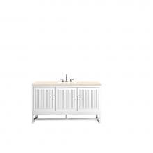 James Martin Furniture E645-V60S-GW-3EMR - Athens 60'' Single Vanity Cabinet , Glossy White, w/ 3 CM Eternal Marfil Top