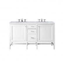 James Martin Furniture E444-V60D-GW-3CAR - Addison 60'' Double Vanity Cabinet, Glossy White, w/ 3 CM Carrara White Top