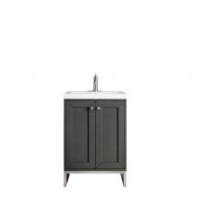 James Martin Furniture E303-V24-MG-BNK-WG - Chianti 24'' Single Vanity Cabinet, Mineral Grey, Brushed Nickel, w/ White Glossy Resin